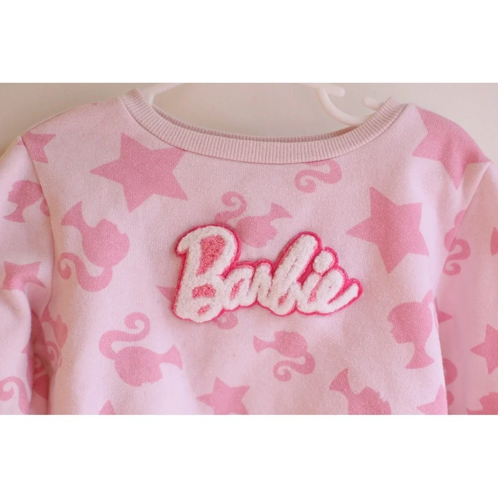 Mattel Barbie Girls 3T Pink Chenille Sweatshirt Star Print Pullover Toddler Girl